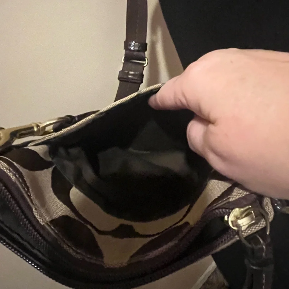 Coach tan & brown crossbody signature jacquard